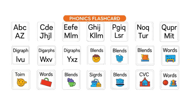 Educational phonics flashcard set for children learning to read