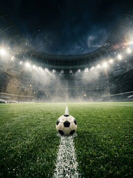 Soccer Field Top View Vector Illustration with Colorful Ball