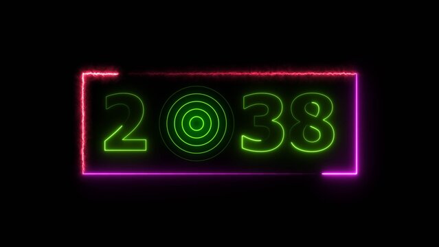 38 years neon bright number text radio wave red color 4k illustration. New year celebration number. Black background 4k illustration.