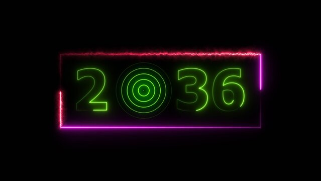 36 years neon bright number text radio wave red color 4k illustration. New year celebration number. Black background 4k illustration.