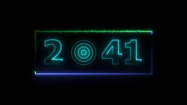 41 years neon bright number text radio wave red color 4k illustration. New year celebration number. Black background 4k illustration.