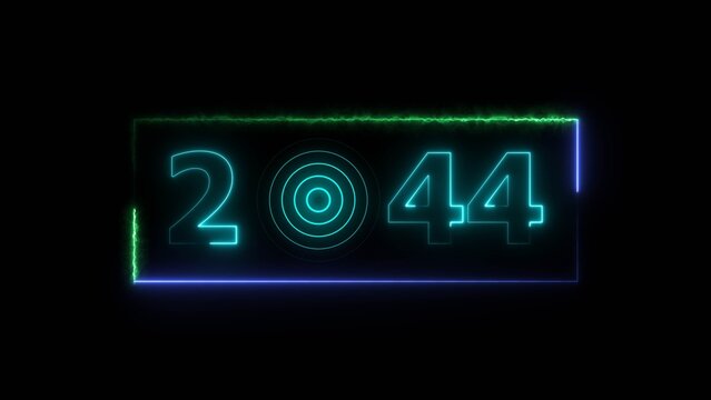 44 years neon bright number text radio wave red color 4k illustration. New year celebration number. Black background 4k illustration.