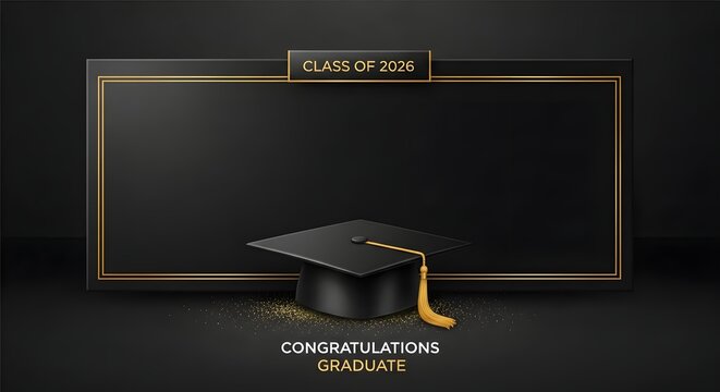 Class of 2026 congratulations graduate banner with black frame and graduation cap