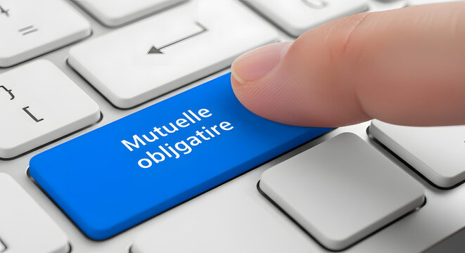 Finger Pressing Button with Mutuelle Obligatoire Text