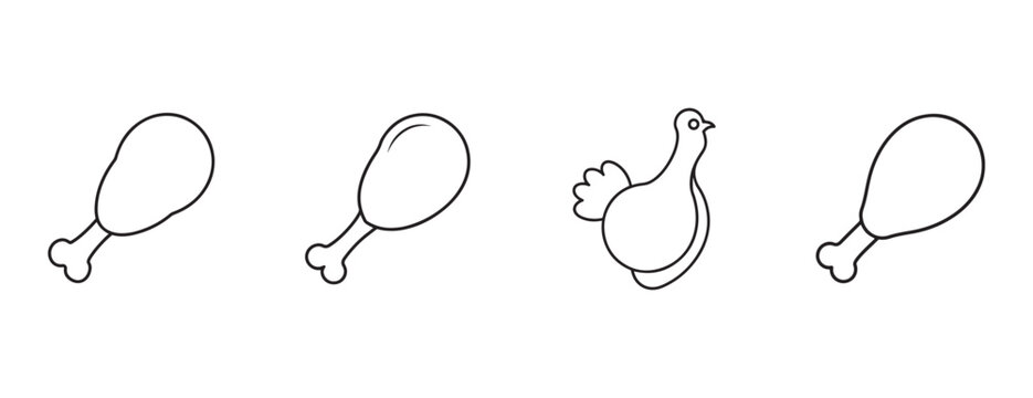 Line drawing of chicken and chicken legs on white background for food illustration  simple black and white clip art