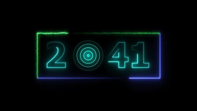 41 years neon bright number text radio wave red color animation. New year celebration number. Black background 4k video.