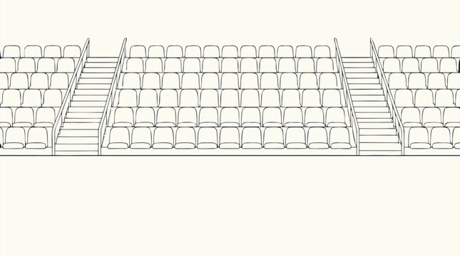 Row of vibrant blue stadium bleacher seats completely empty before a major sporting event, clean flat vector illustration of grandstand seating architecture on a light background for fans.