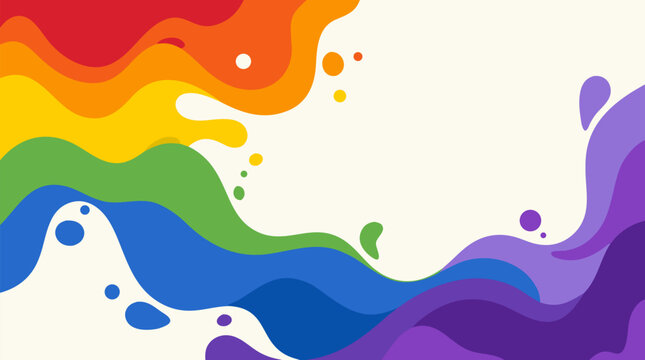 Vibrant pride flag colored abstract flowing liquid background with dynamic wavy patterns and rainbow gradients, flat vector illustration for lgbtq diversity and inclusion concepts.
