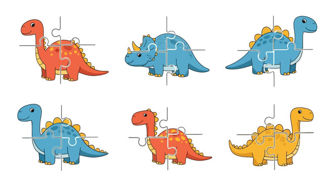 Cute cartoon dinosaur puzzle pieces for children
