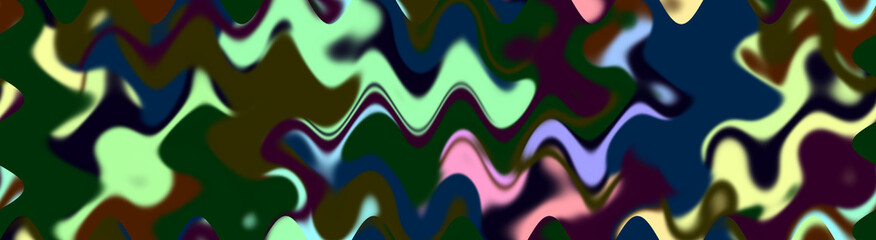Abstract camouflage pattern with wavy distorted lines in green, blue, and black. © Danawan Purbanggoro