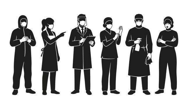 Diverse professions, silhouettes, pandemic protection, frontline workers, medical staff