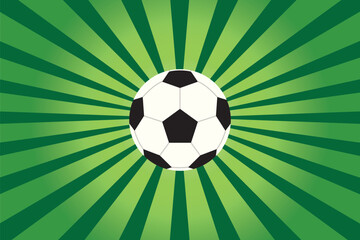 Obraz premium soccer ball on vibrant green background with radiant light beams, football sport banner, championship, tournament and game day concept- vector illustration