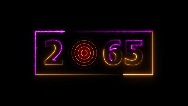 2065 years neon bright number text radio wave colorful animation. New year celebration number. Black background 4k video.