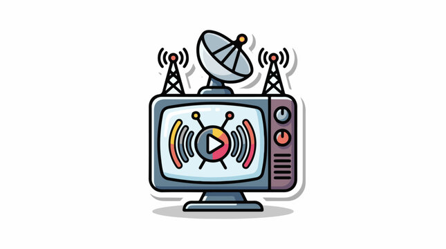 A cartoon television with satellite dish and towers
