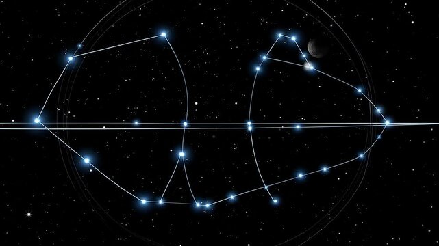 Abstract glowing star constellation map in the deep dark night sky