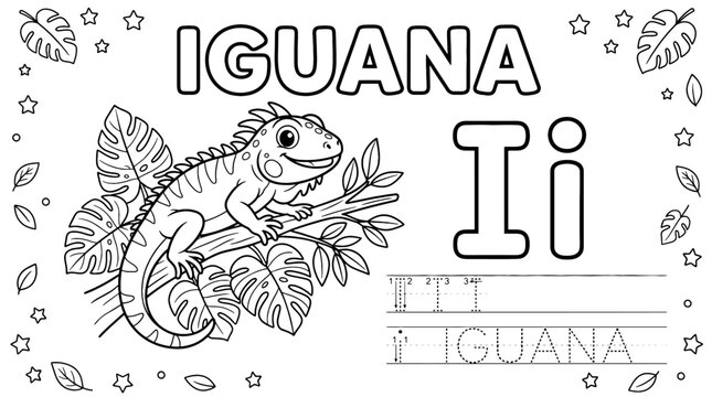 Alphabet Coloring Page for Kids Letter I &ndash; I for Iguana Printable Tracing Worksheet