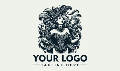 Obraz premium Elegant Burlesque Showgirl Vector Logo Illustration Design Concept for Sophisticated Entertainment Branding