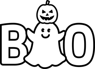 Fototapeta premium BOO Text and Bed Sheet Ghost. Halloween BOO Lettering Outline Icon Vector Illustration. Spooky BOO Word Art for Halloween. Transparent Background. SVG.