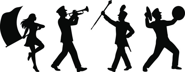 Marching Band Silhouette Set with Musicians Drum Major and Performance Poses © MSTMEHEJABINBINDA