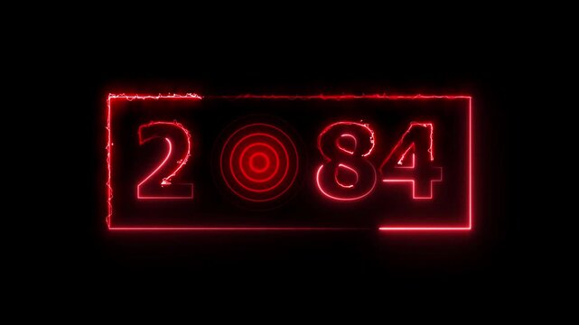 2084years neon bright number text radio wave red color animation. New year celebration number. Black background 4k video.
