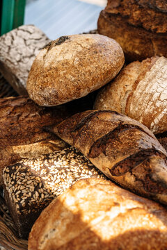 Assortment of fresh artisanal sourdough breads