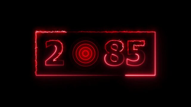 2085 years neon bright number text radio wave red color animation. New year celebration number. Black background 4k video.