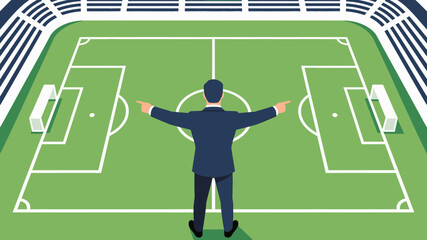 Soccer field with a coach gesturing. © pyoo