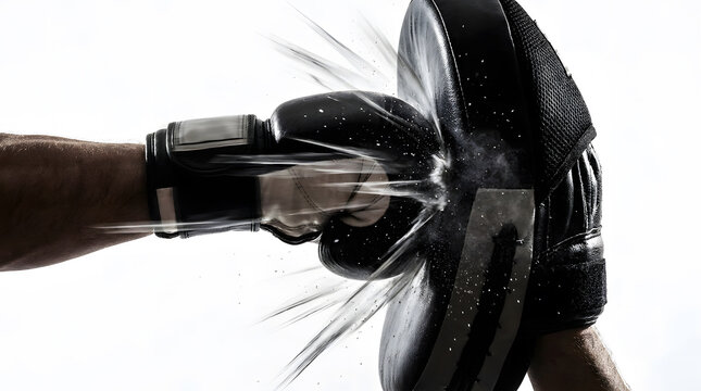 Close Up of Boxing Glove Punching Focus Mitt with Speed Motion Blur
