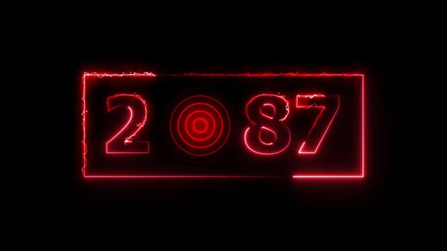 2087 years neon bright number text radio wave red color animation. New year celebration number. Black background 4k video.