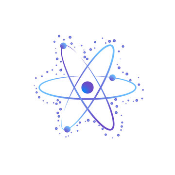 Abstract atom symbol with glowing particles and gradient orbit lines. Scientific, quantum computing, artificial intelligence, technology, and innovation concept. Vector illustration.