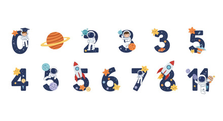 Space themed numbers set with astronauts and planets © jidan