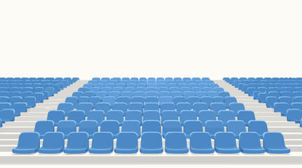 Naklejka premium Flat vector illustration of rows of blue plastic stadium seats receding in perspective on a light background, ideal for sports venue and event design concepts