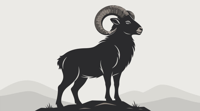 A majestic ram animal silhouette with large curving horns standing proudly rendered as a bold flat vector illustration ideal for Eid al-Adha sacrifice holiday and Islamic celebration themed designs.