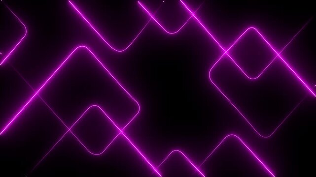 A vibrant abstract background featuring dynamic neon line patterns in shades of pink . Neon pink laser lines animation with black background.4k video