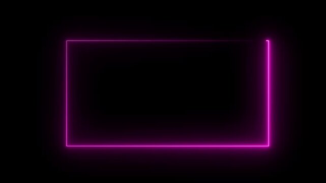 glowing neon pink color square rectangle picture frame icon animation display neon box footage shape round seamless border retro movement on black background.