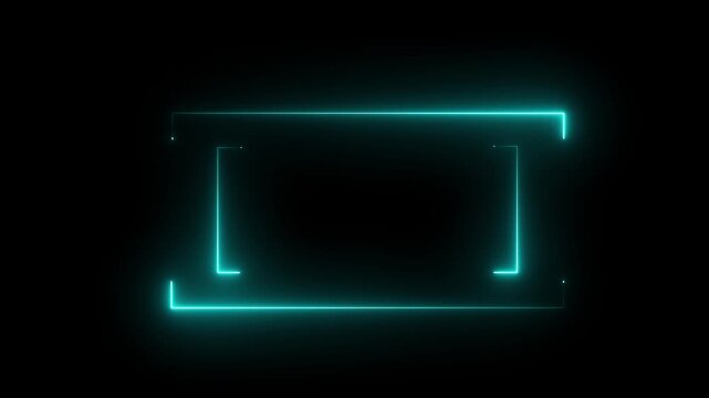 Glowing cyne Neon Rectangle Frame Animation on Black Background. Futuristic Border Loop. 4K Video.