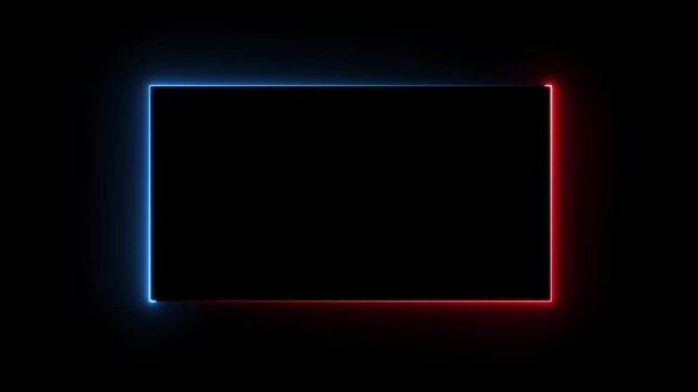 Abstract glowing neon light rectangle border frame animation, Futuristic light effect isolated on black Background