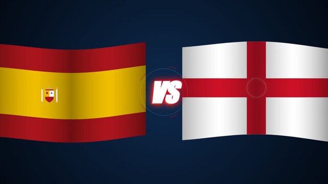 Spain versus England flags waving on dark background