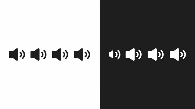 Audio Volume Icons Displaying Varying Sound Levels On White And Black Backgrounds icon control level speaker output adjustment flat