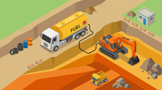 Construction site with heavy machinery and workers at work.