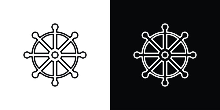 Dharmachakra icon. linear symbols in black and white