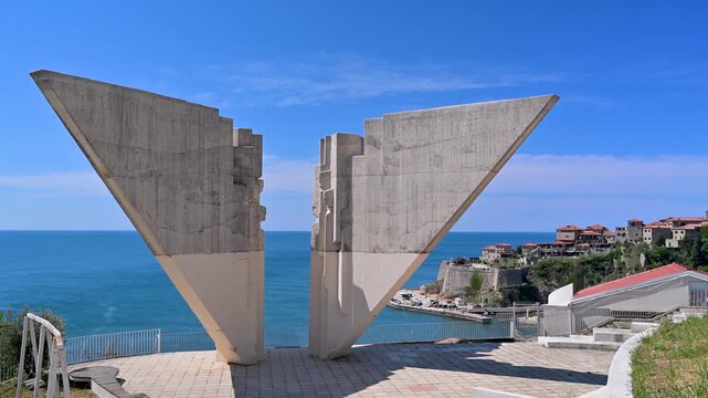 Spomenik of Freedom monument overlooking the Adriatic sea in Ulcinj, Montenegro