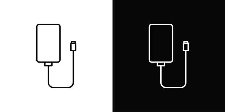 External hard drive icon. linear symbols in black and white