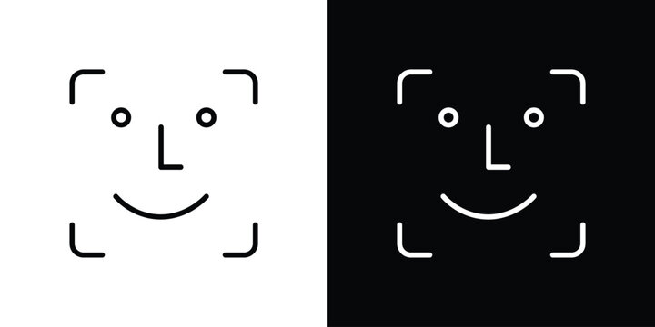 Face id icon. linear symbols in black and white