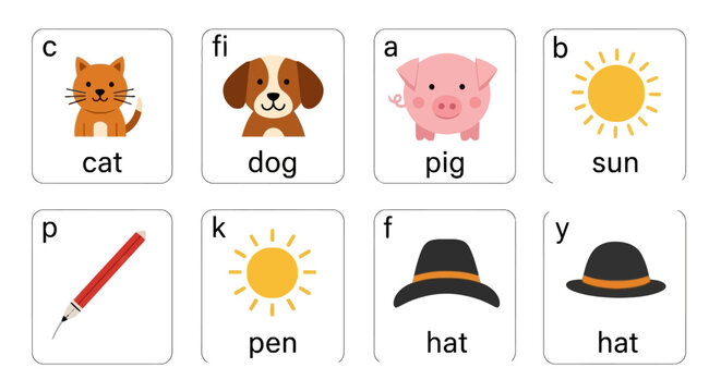 Educational alphabet and word flashcards for early childhood learning