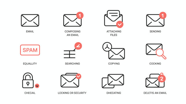 Collection Of Email Related Flat Icons On A White Background Representing Digital Communication mail electronic mail messaging correspondence communication flat icon