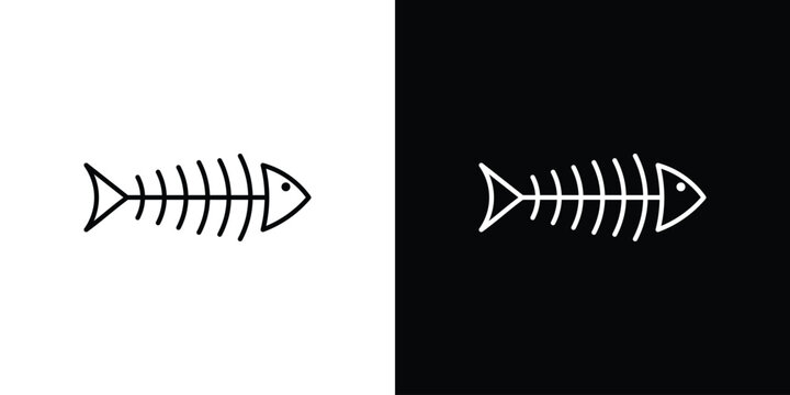 Fish bones icon. linear symbols in black and white