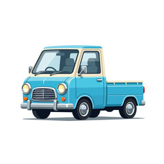 Fototapeta premium Retro Blue Mini Truck, Vintage Pickup Vehicle Cartoon Illustration