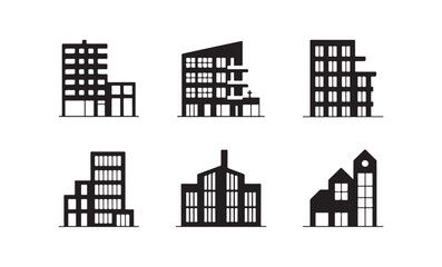 Modern city office building and apartment block silhouette icons for urban planning design. © Joynab