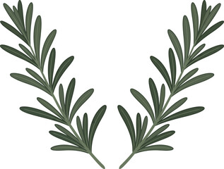 Fototapeta premium A simple black silhouette illustration of two rosemary herb branches arranged in a symmetrical v shape for culinary and decorative design projects